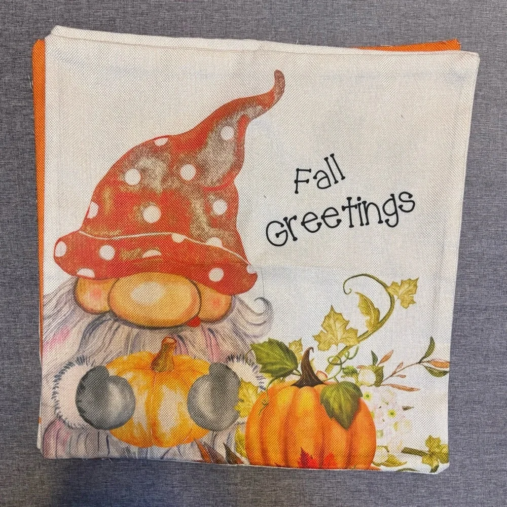Fall Pillow Covers 18x18 Set of 4 Gnome Pumpkin Thanksgiving Autumn
